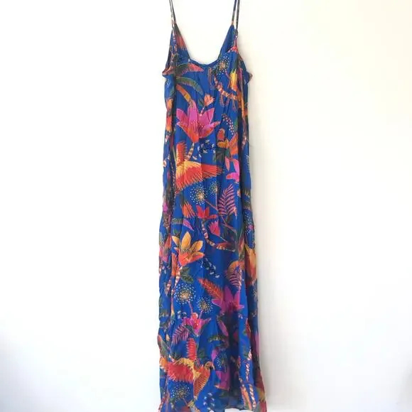 Farm Rio Cover Up Macaw Party Blue Beaded Ties Dress Multicolor Size L - Picture 9 of 11